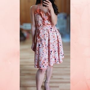 LC Lauren Conrad - Peach -Orange- Ruffled Halter A-Line Dress